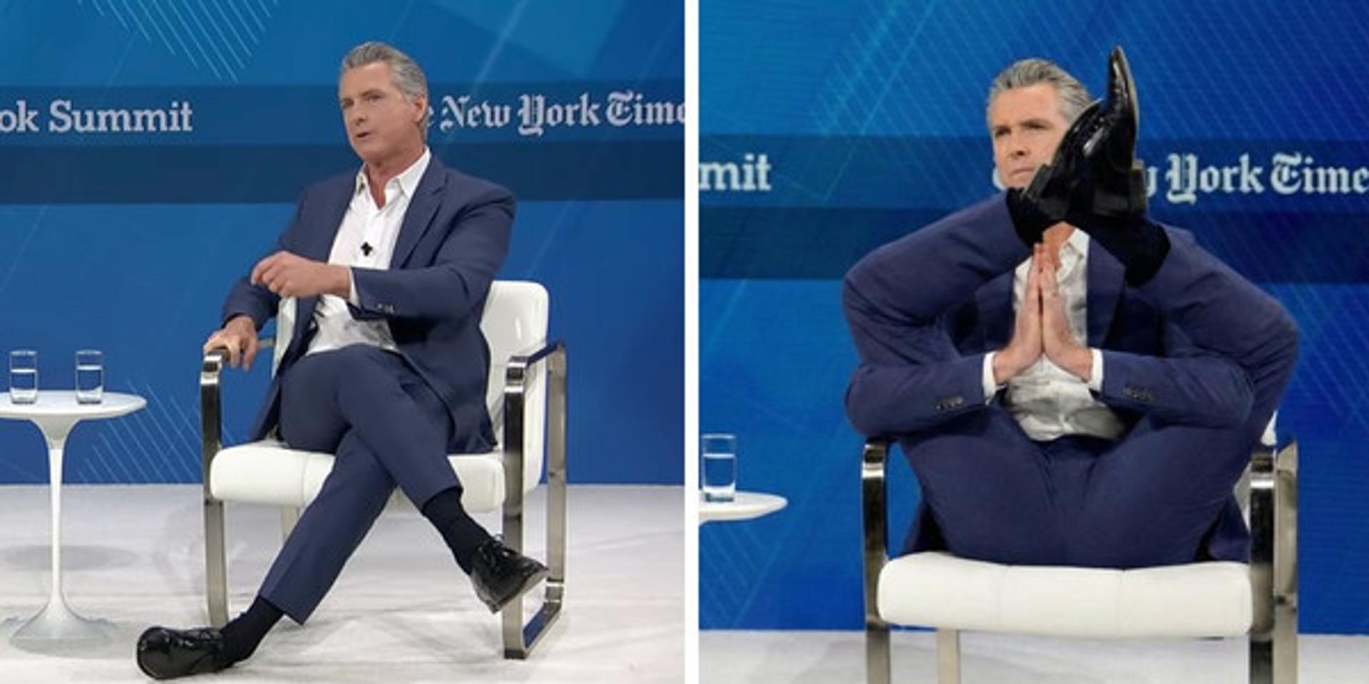 Gavin Newsom mocked for 'testicle-crushing' pose at NYT Dealbook Summit