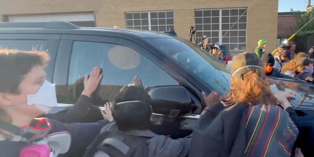 BREAKING: Far-left rioters swarm ICE facility near Chicago