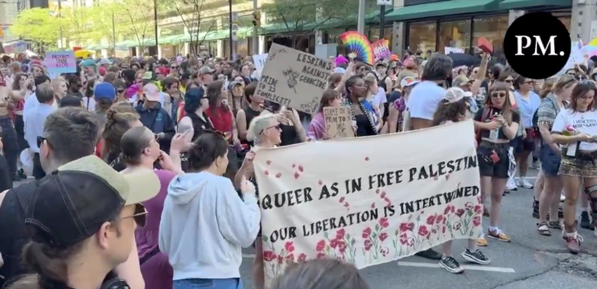 Toronto Pride festivities feature ‘Queers for Palestine’ protesters, rainbow Antifa flag, signs telling cops to kill themselves