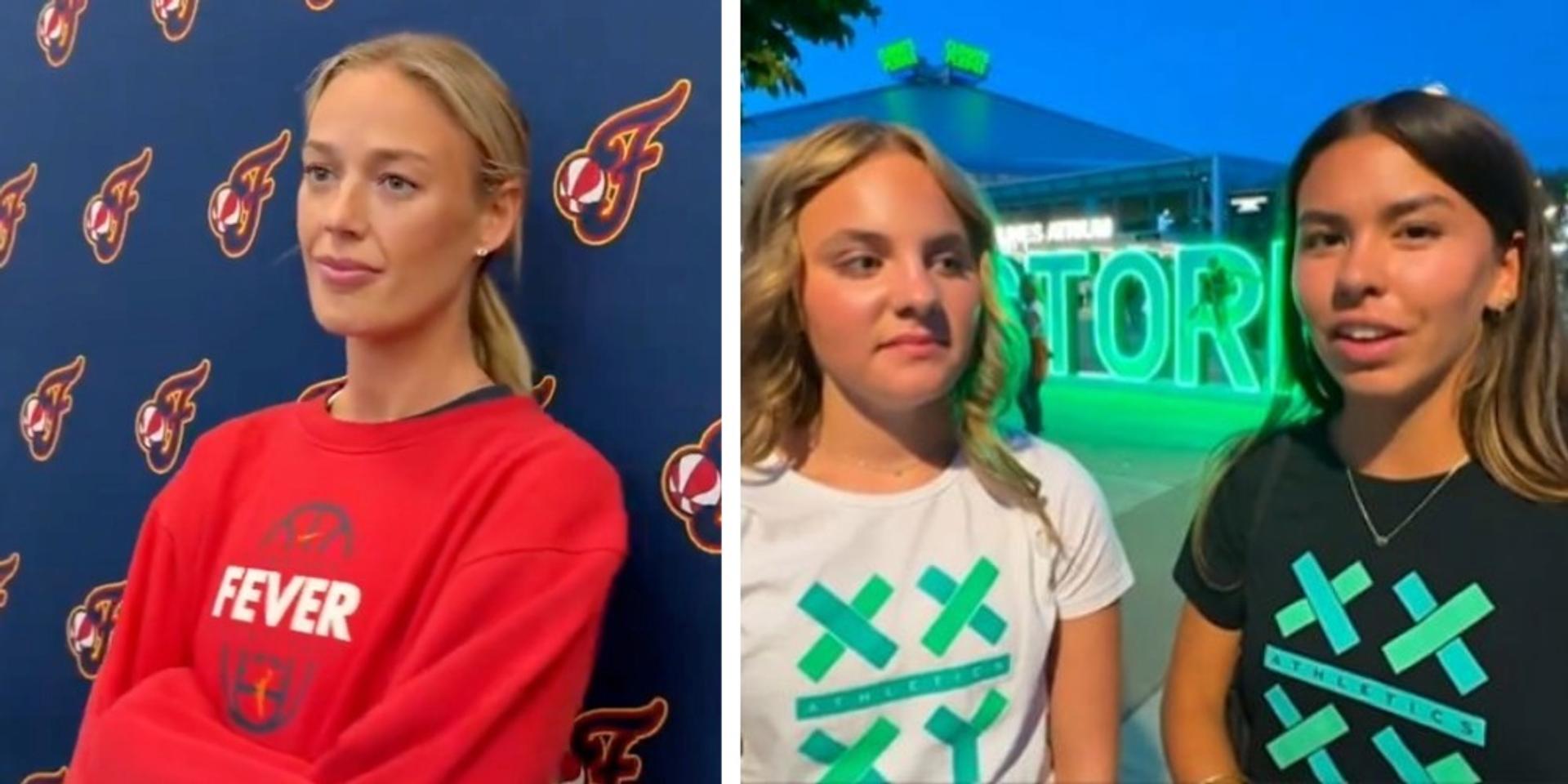 Sophie Cunningham cheers teen girls who held up 'Thank you, Sophie, for speaking up for girls' at Seattle WNBA game