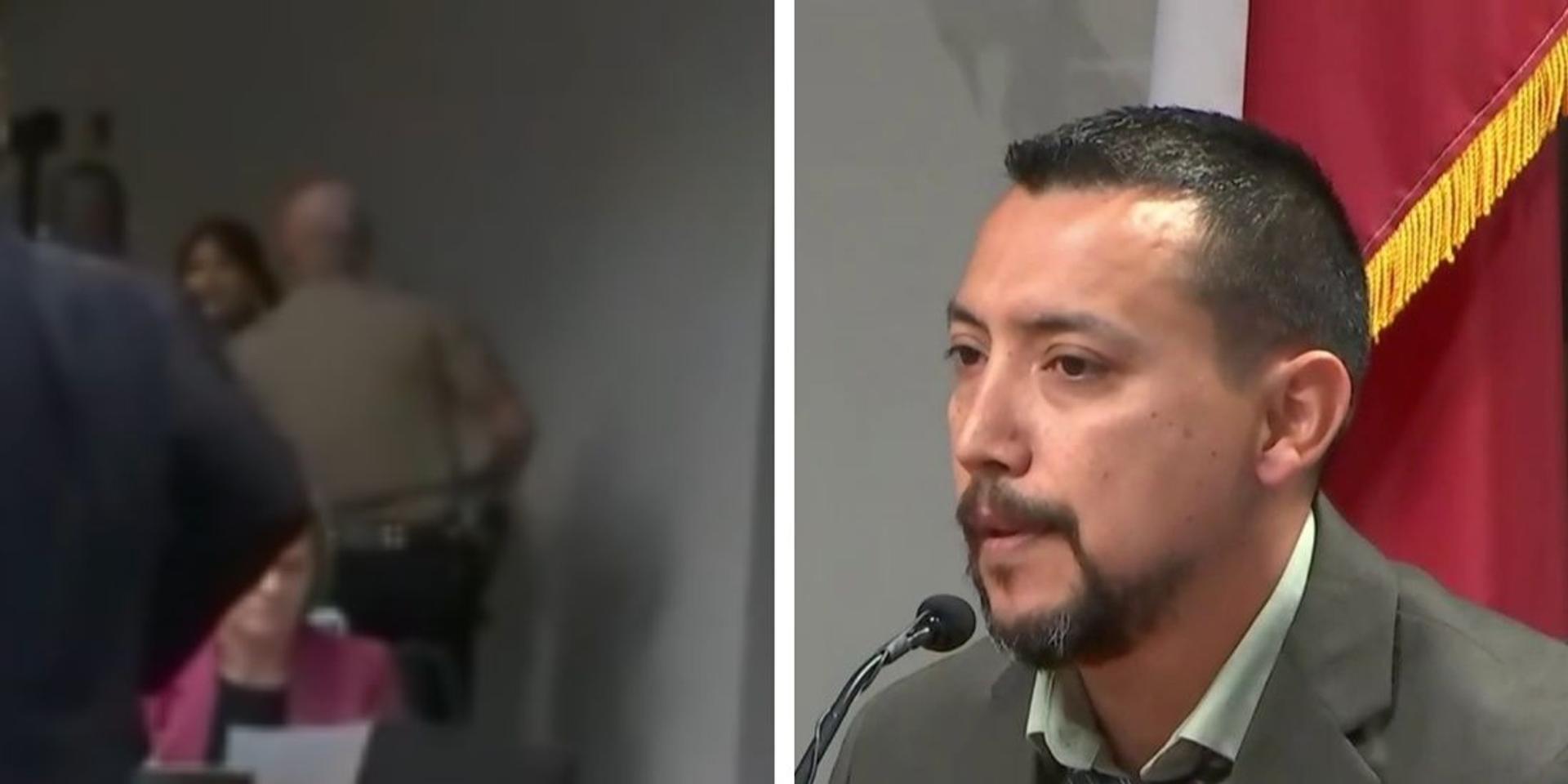 Uvalde school shooting victim's sister dragged from court after she confronts officer on trial