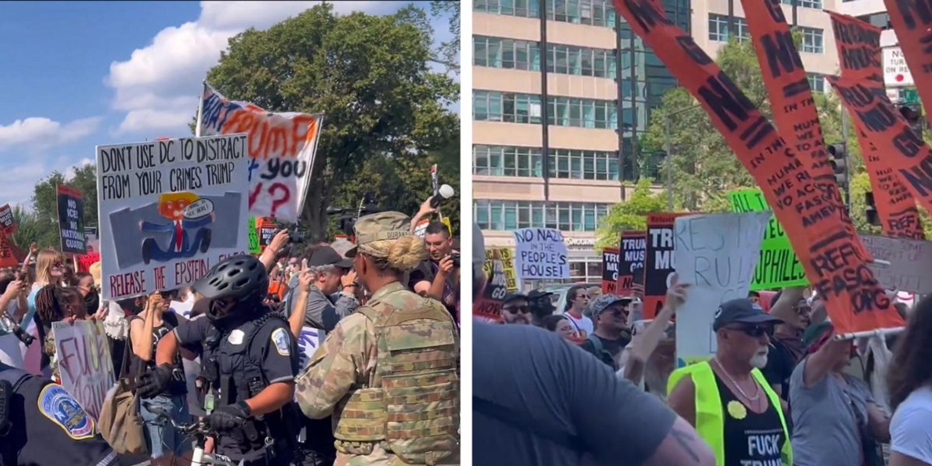 Far-left agitators clash with National Guard troops in DC as protesters march against Trump crime crackdown