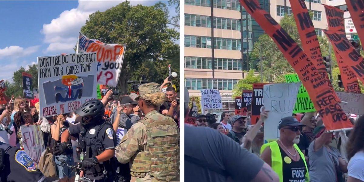 Far-left agitators clash with National Guard troops in DC as protesters march against Trump crime crackdown