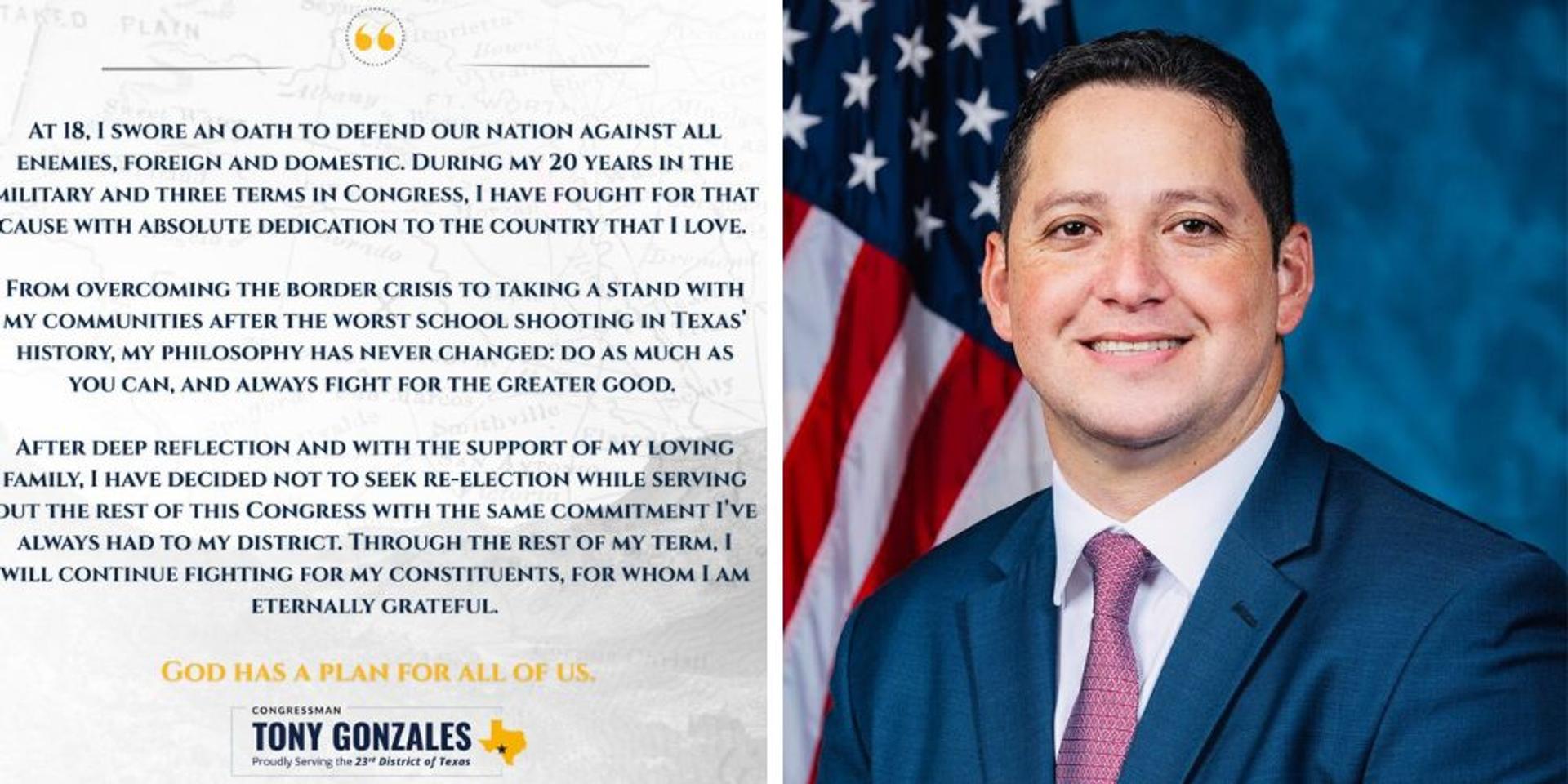 BREAKING: Texas GOP Congressman Tony Gonzalez ENDS bid for re-election, paving way for Brandon Herrera
