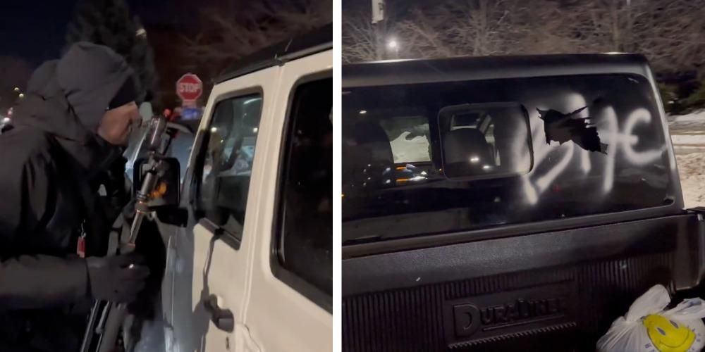 Far-left streamer Andrew Mercado leads mob surrounding Nick Sortor and Cam Higby in car, smashing windows, threatening violence