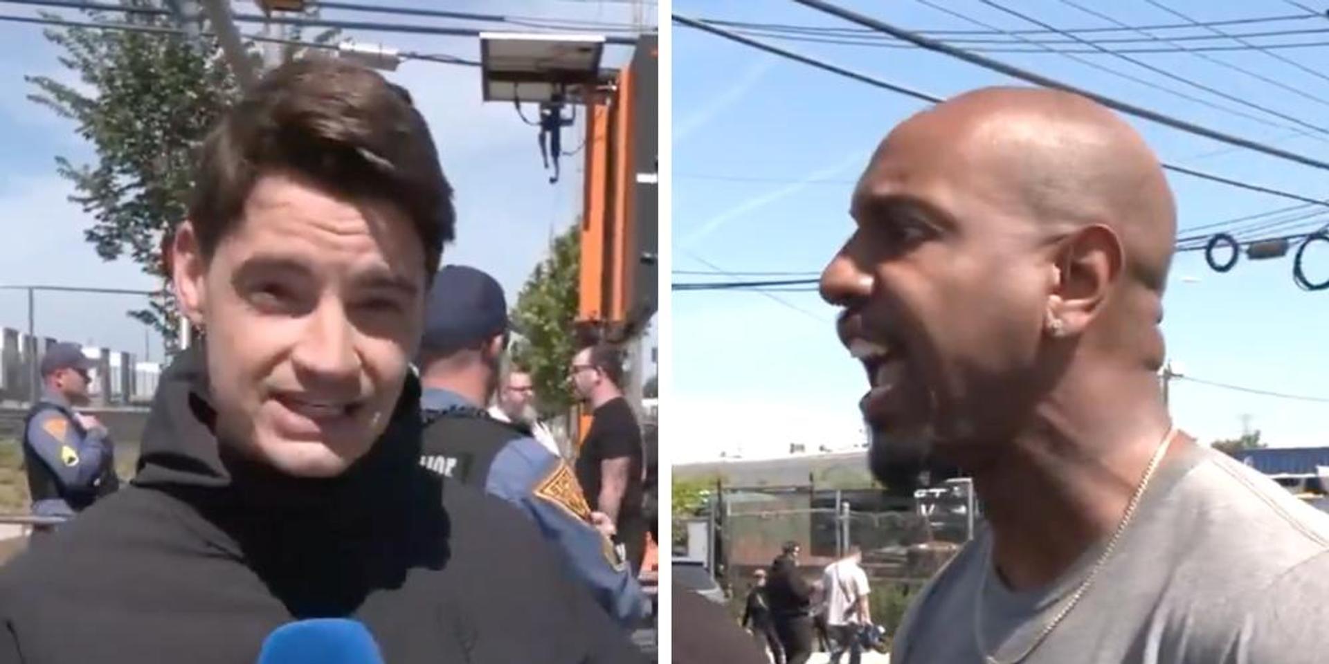 Anti-ICE agitator threatens UK reporter at Delaney Hall when confronted with migrant sex crime stats