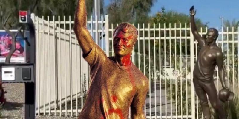BREAKING: New Charlie Kirk statue at TPUSA HQ vandalized with red paint to signify blood