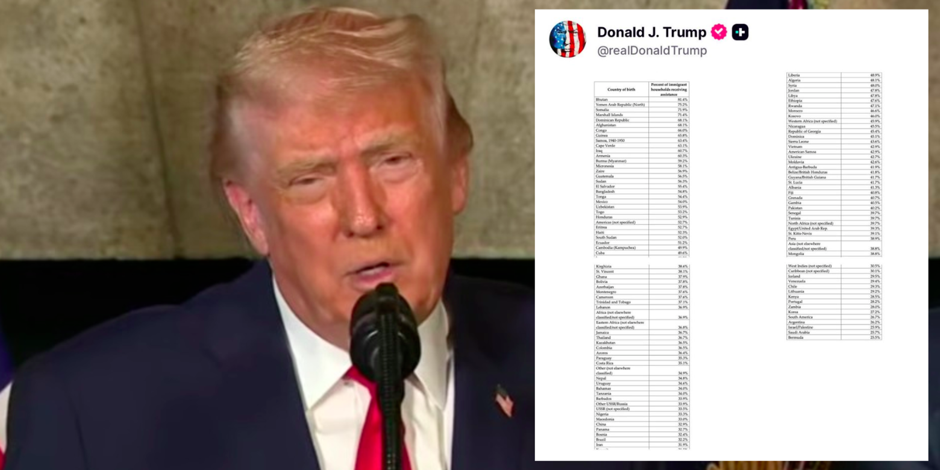 Trump posts chart proving 72% of US Somali households are on welfare