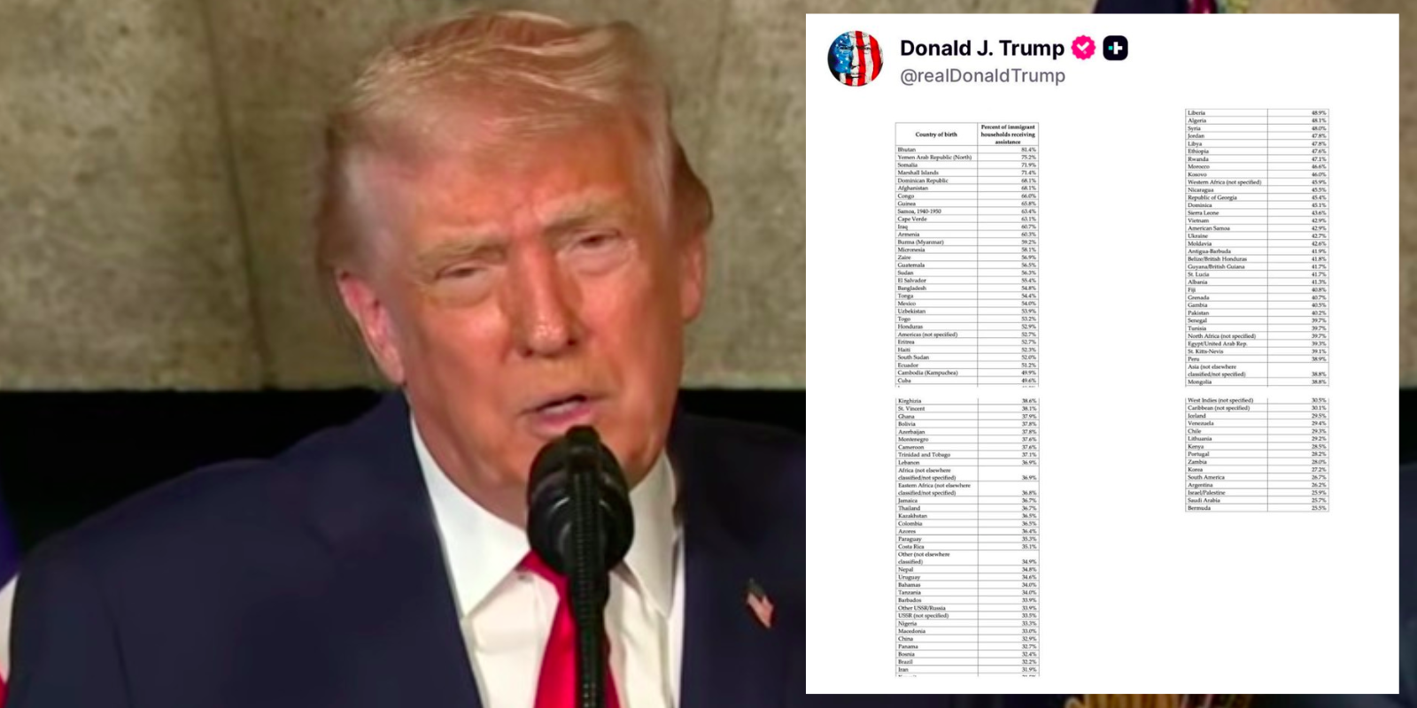 Trump posts chart proving 72% of US Somali households are on welfare