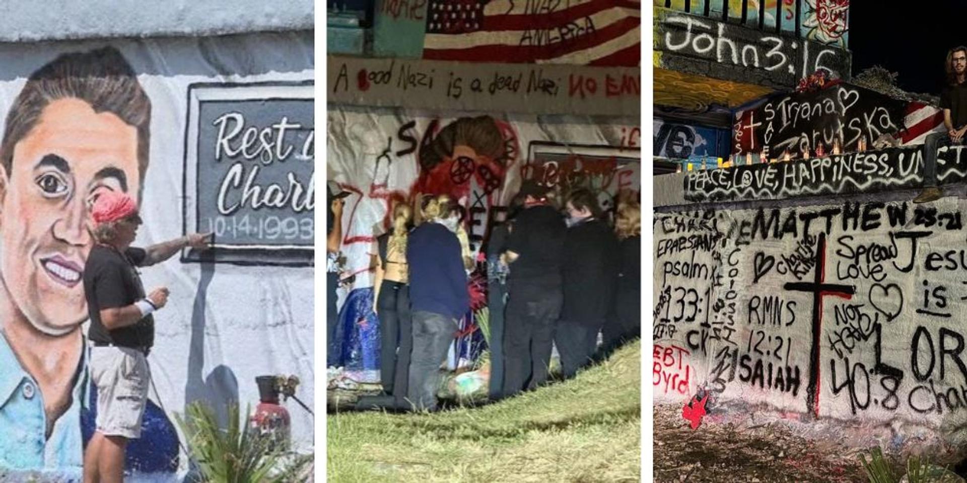 Charlie Kirk supporters cover defaced mural with bible verses after tribute defaced in Florida