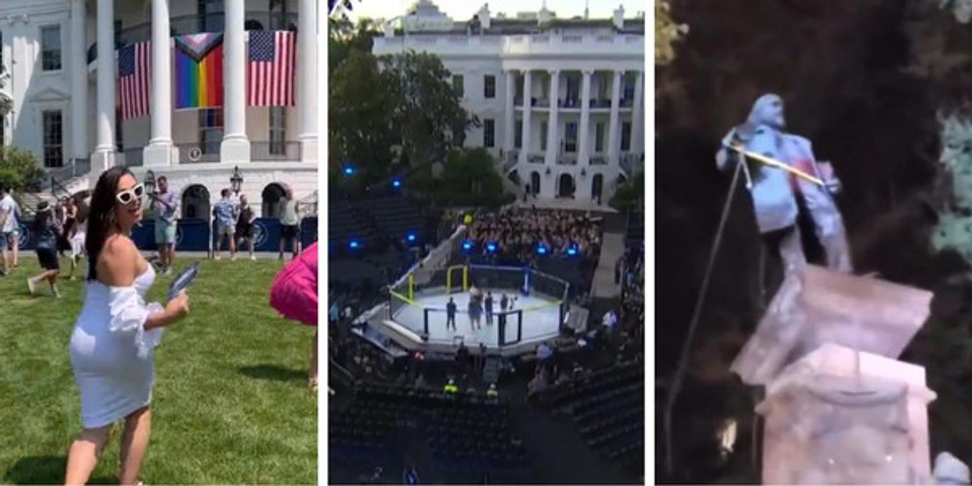 Leftists blast UFC Freedom 250 for ‘defiling’ White House despite past silence on vandalized Founding Father statues, topless trans activists on South Lawn under Biden