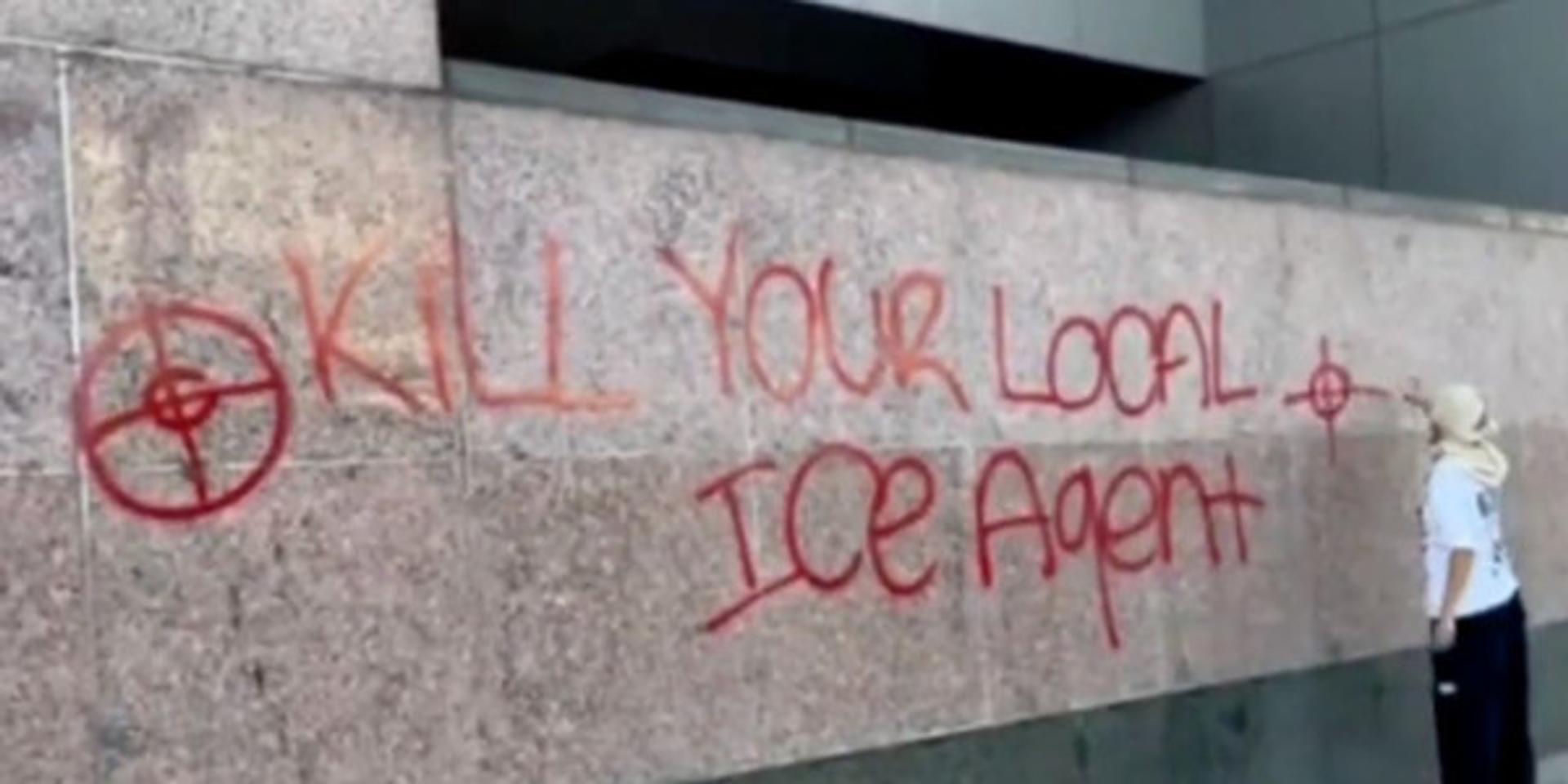 ‘No Kings’ agitator writes ‘kill your local ICE agent’ on LA federal building