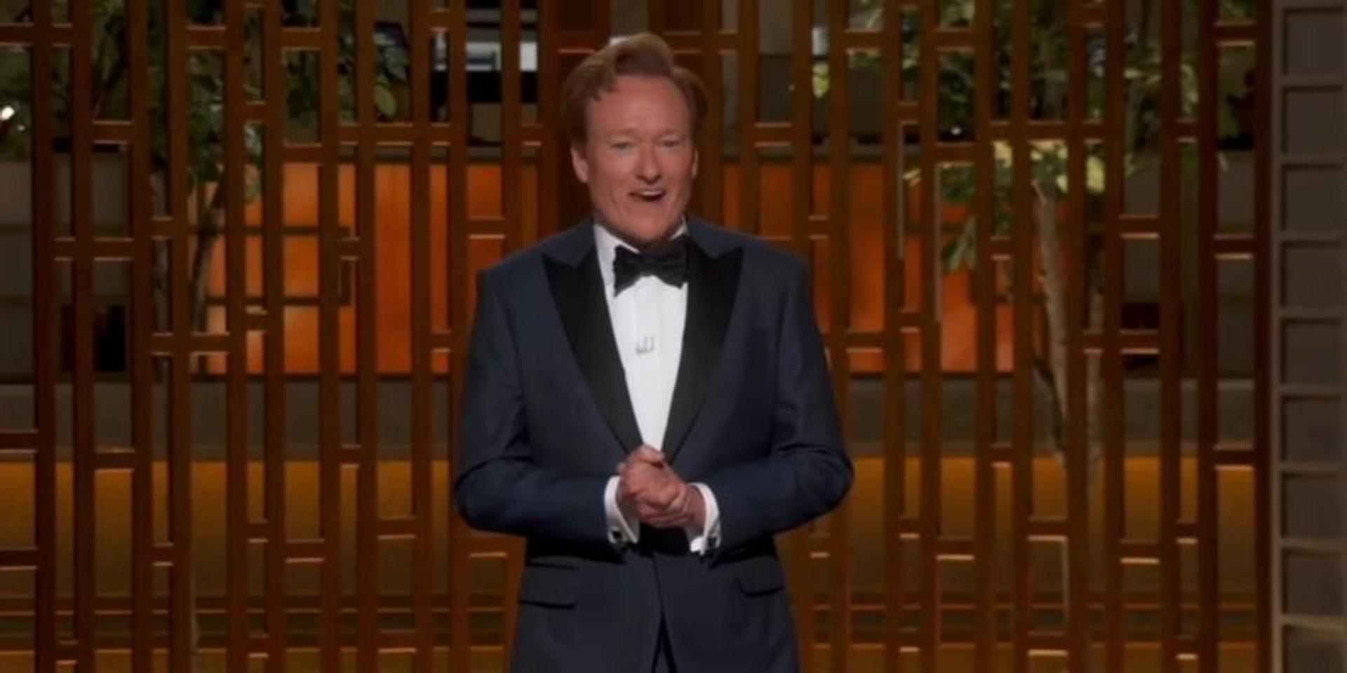 Conan O'Brien takes a cheap shot at TPUSA's All-American Half Time show while hosting The Oscars