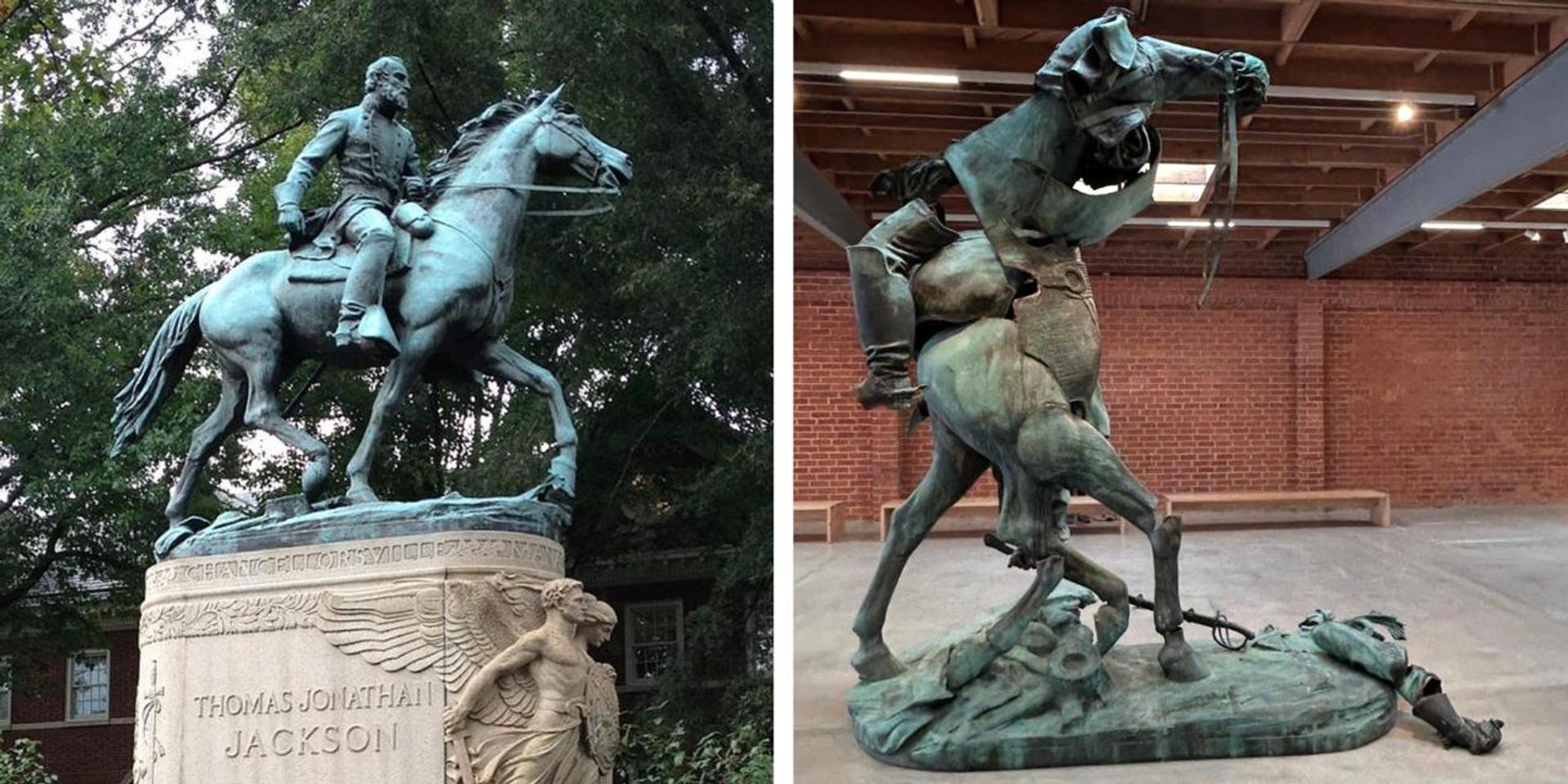 Charlottesville Stonewall Jackson statue dismembered, transformed into 'monstrous mutant' to combat 'white supremacy'