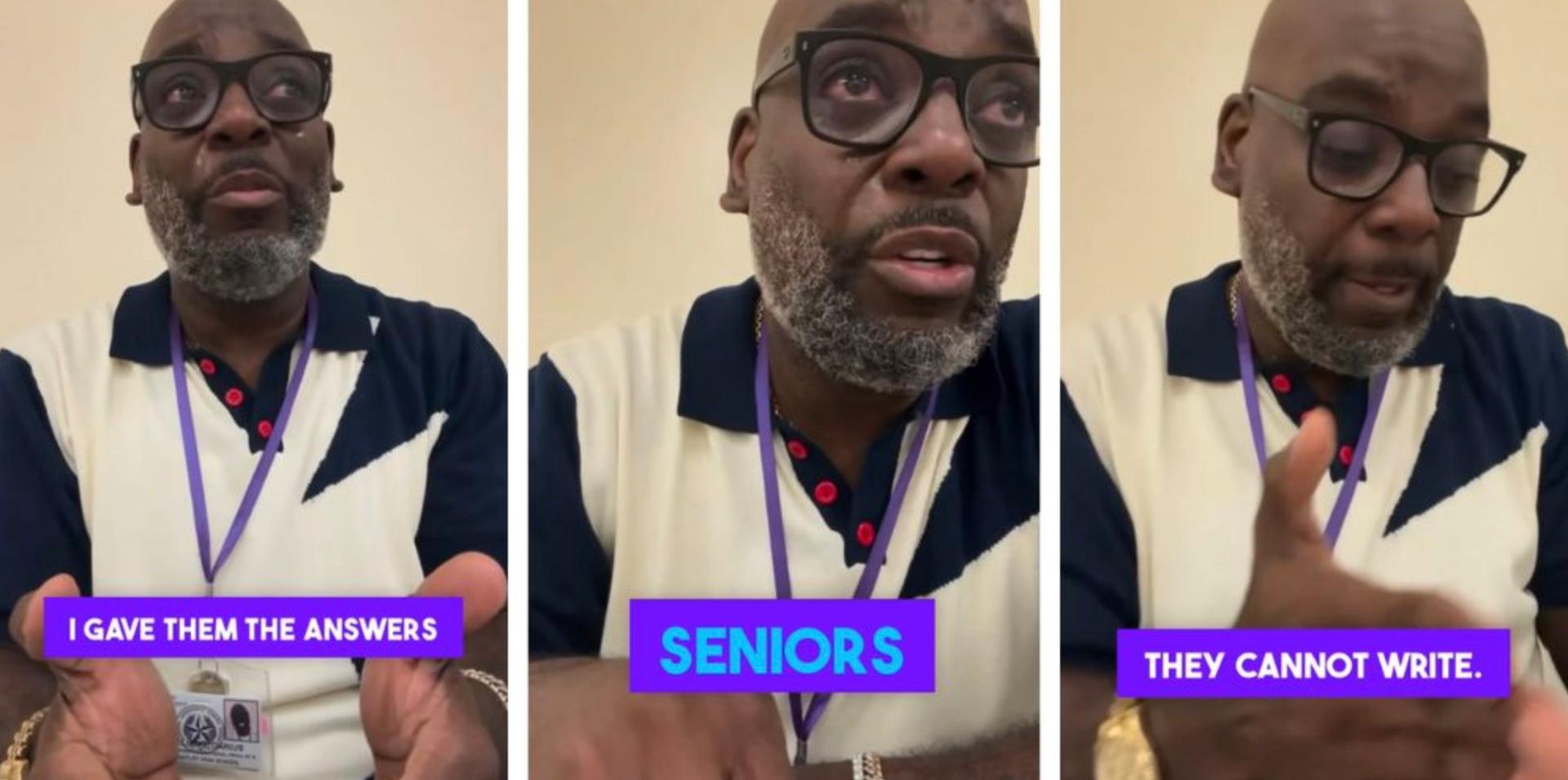 Black Texas teacher weeps when revealing senior high schoolers can't read or write