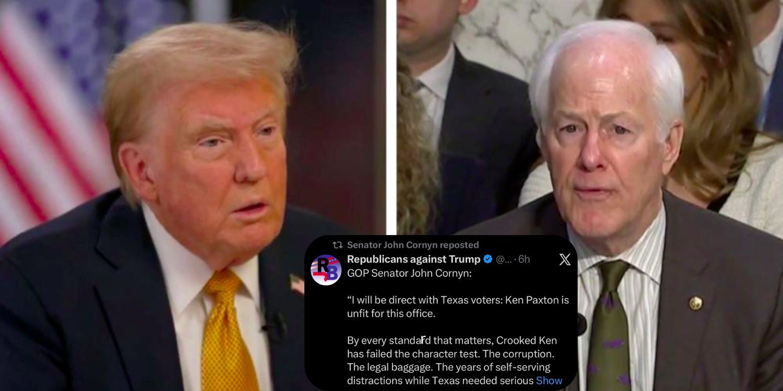 Cornyn reposts anti-Trump X account attacking Ken Paxton