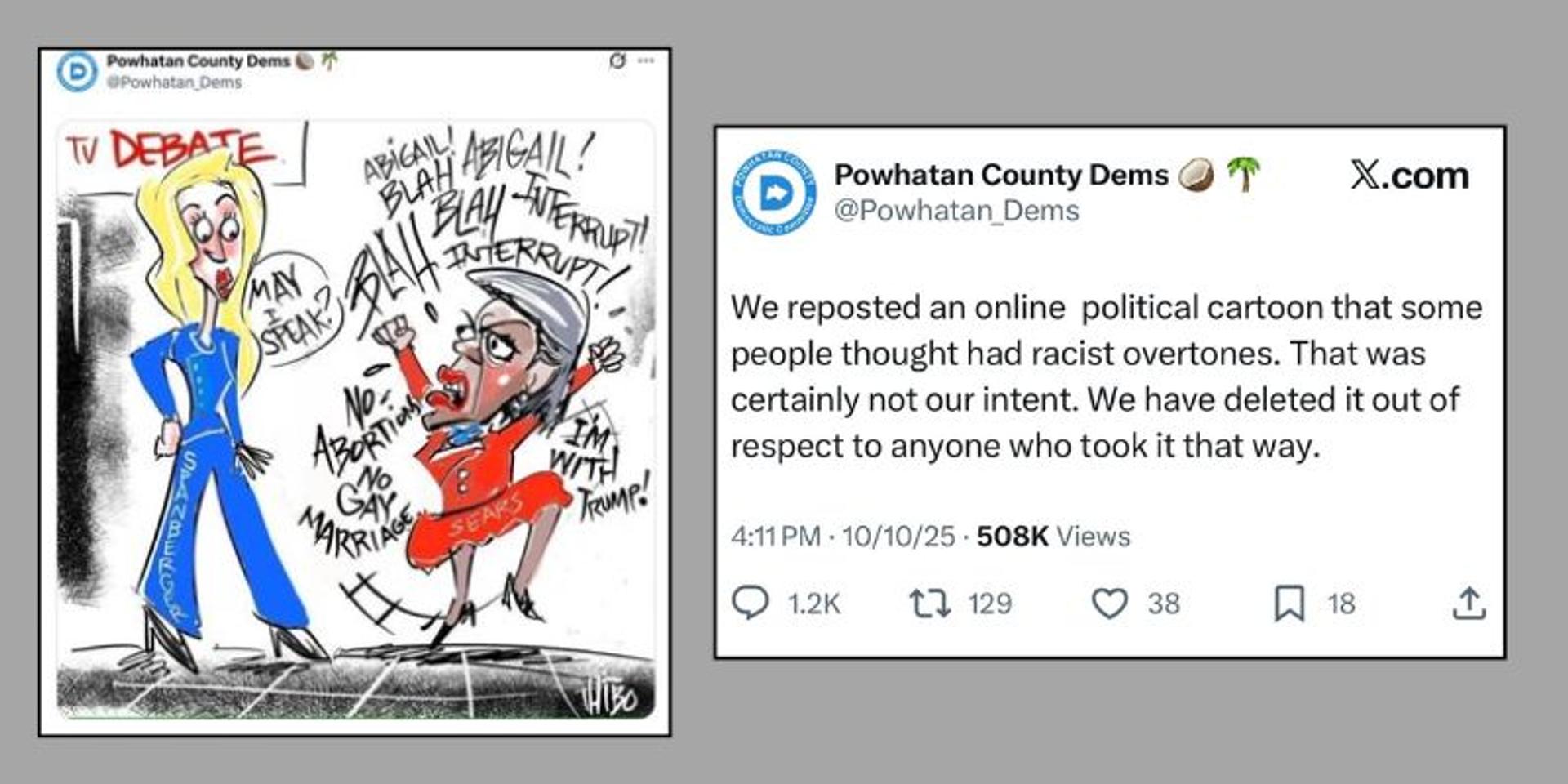 Virginia county Dems post, delete 'angry black woman' cartoon of Winsome Sears in debate with Abigail Spanberger