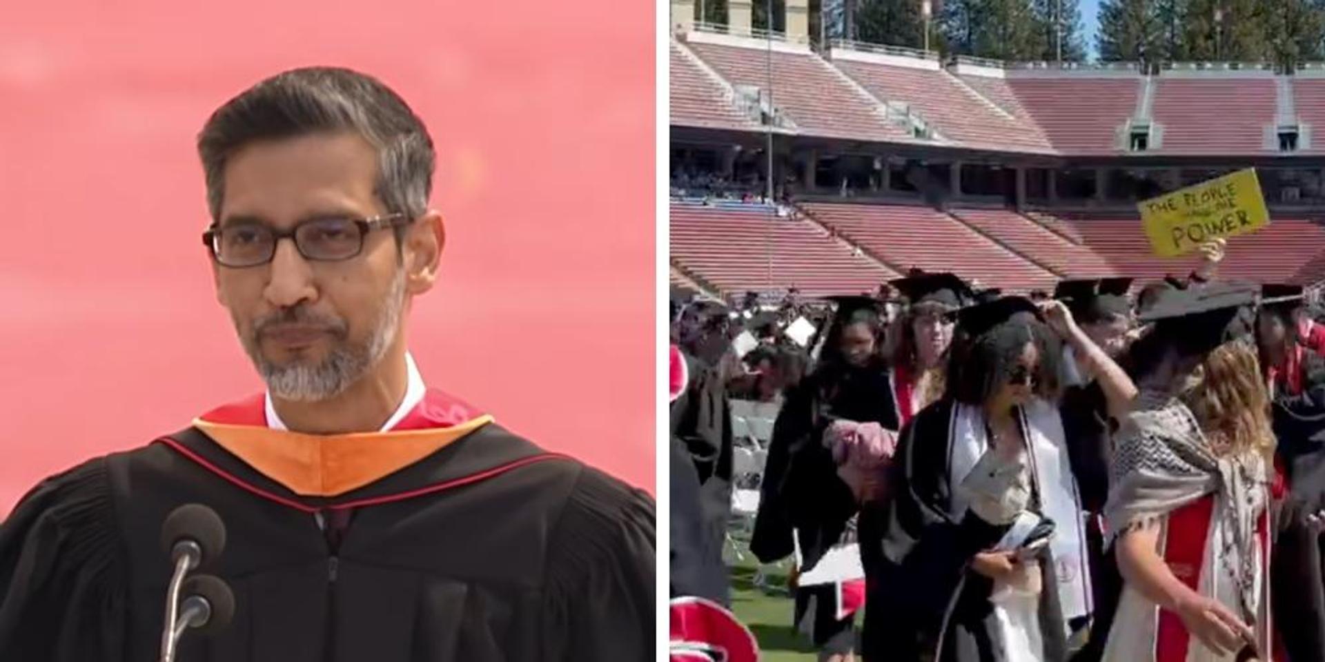Stanford students WALK OUT on Google CEO Sundar Pichai's commencement speech, shout 'Free Palestine'