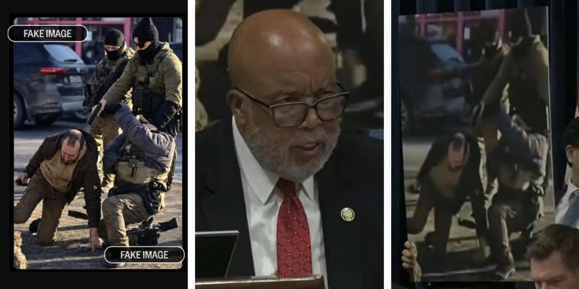 Bennie Thompson appears to display AI-gen image of Alex Pretti shooting, Border Patrol agent with no head, in Congressional hearing on ICE