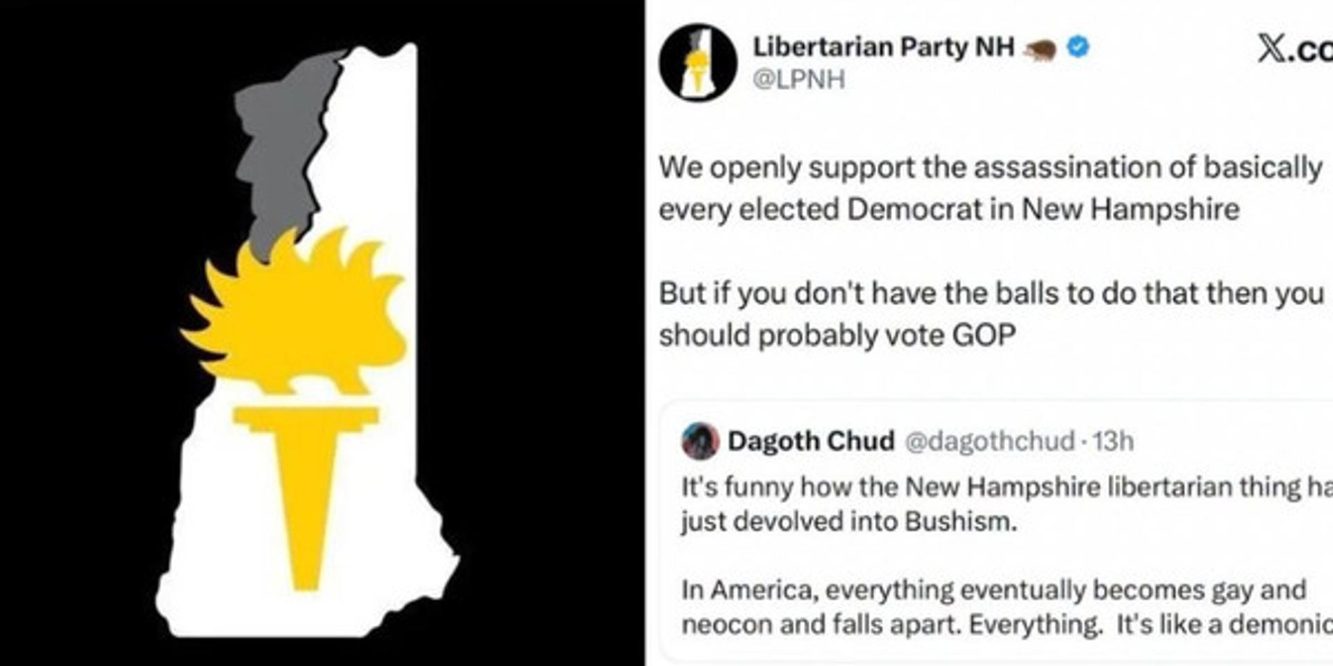 Libertarian Party of NH calls for the assassination of all elected Dems in the state
