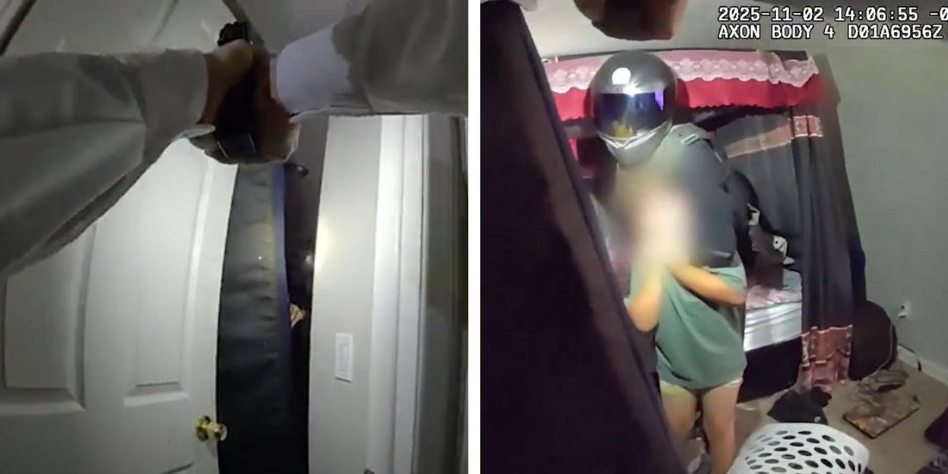 Police body cam footage shows officer saving 7-year-old boy from older brother holding him at knife point