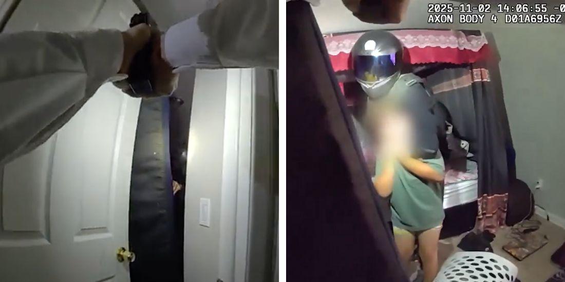 Police body cam footage shows officer saving 7-year-old boy from older brother holding him at knife point