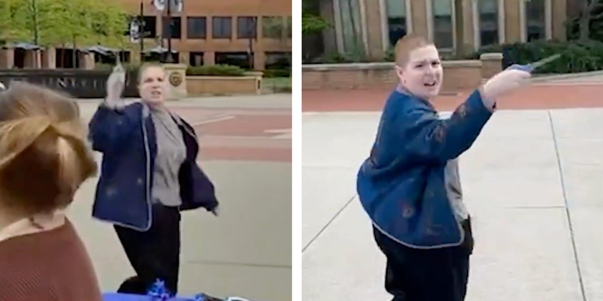 Kent State agitator threatens TPUSA students with scissors, mocks Charlie Kirk's killing, calls them 'neck gushers'