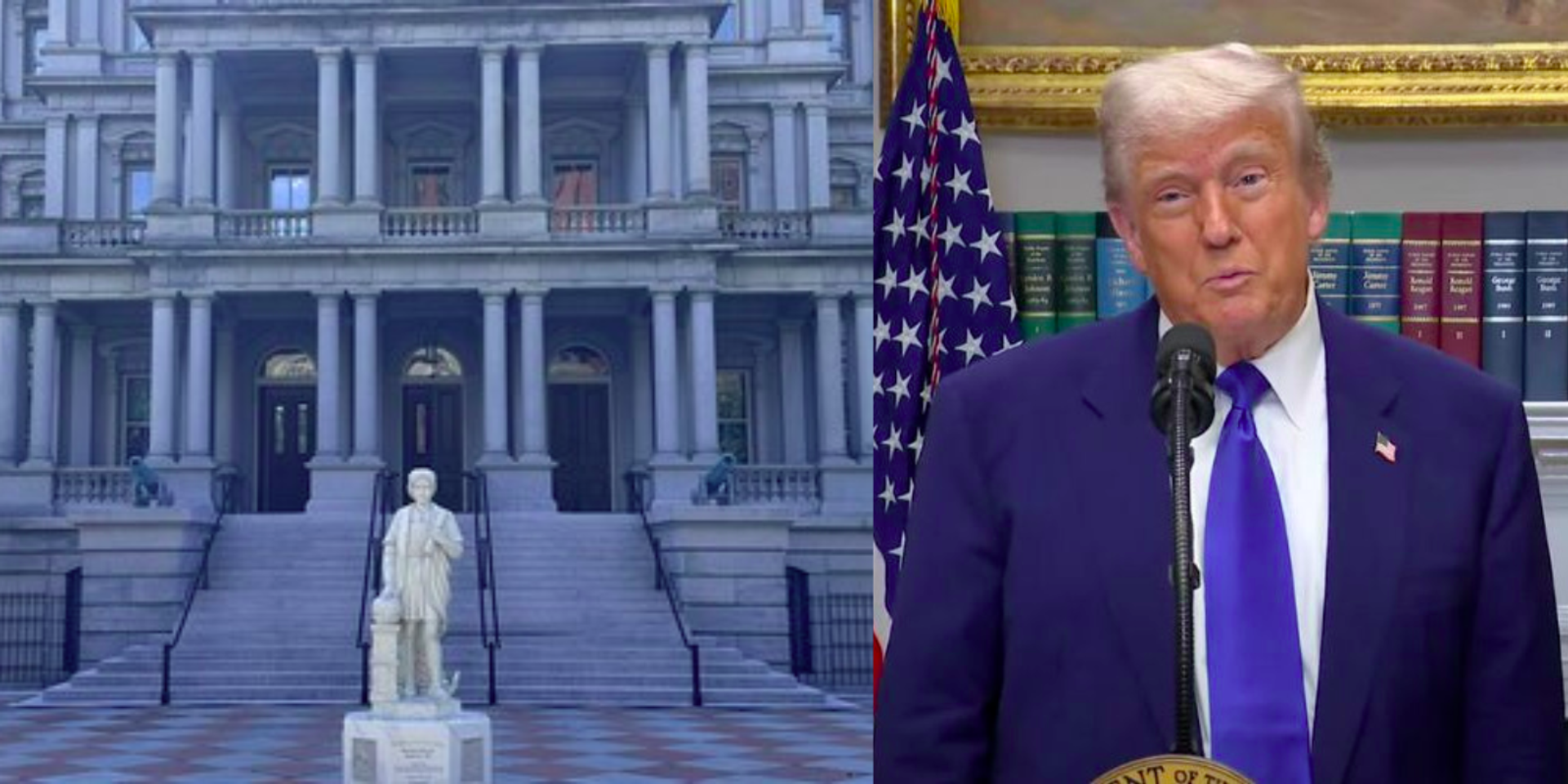 Trump installs new Columbus statue at White House constructed from remains of statue destroyed by BLM