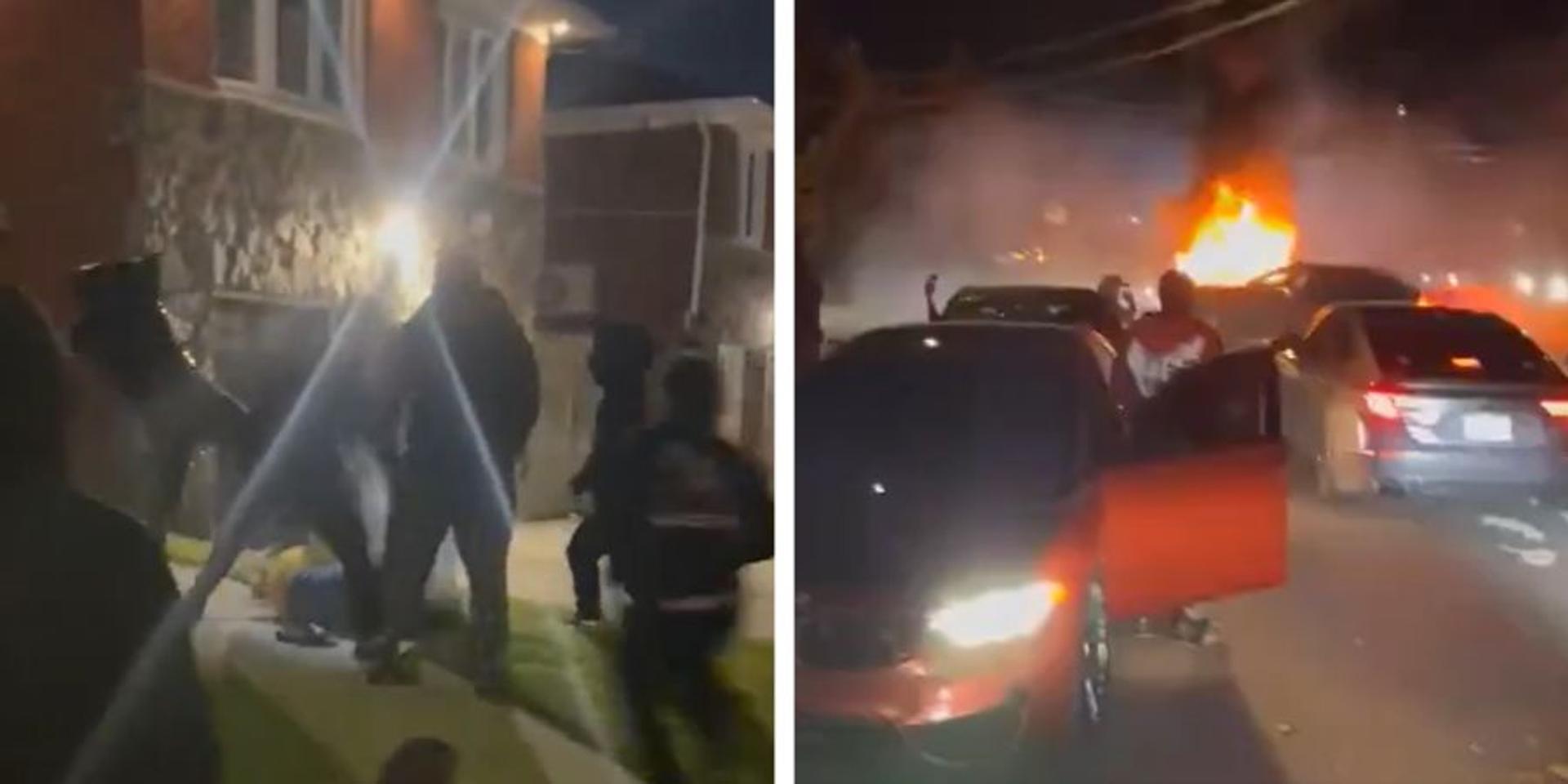 Unruly mob takes over Queens street for 'car meet-up,' beats couple, torches vehicle