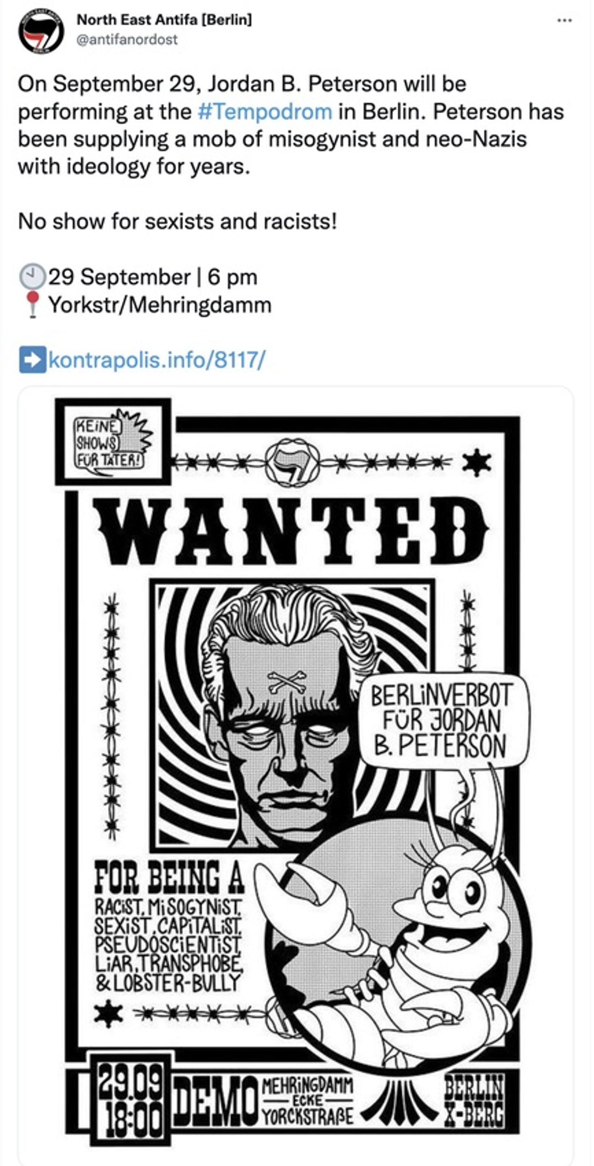 Berlin Antifa baselessly accuse Jordan Peterson of inspiring neo-Nazis