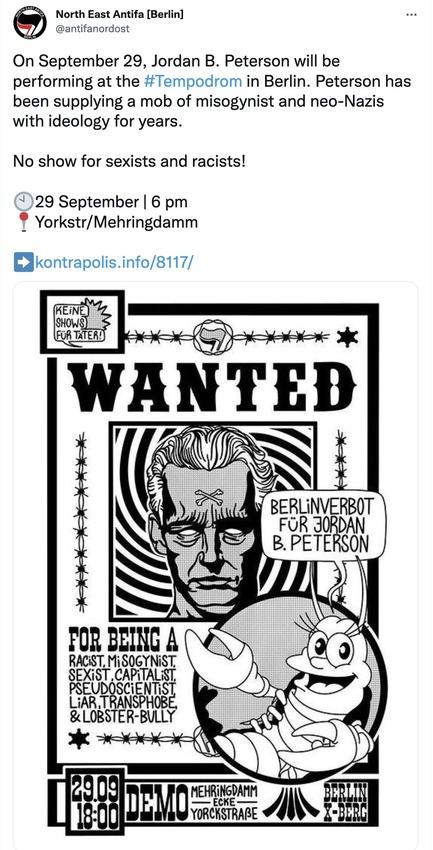 Berlin Antifa baselessly accuse Jordan Peterson of inspiring neo-Nazis