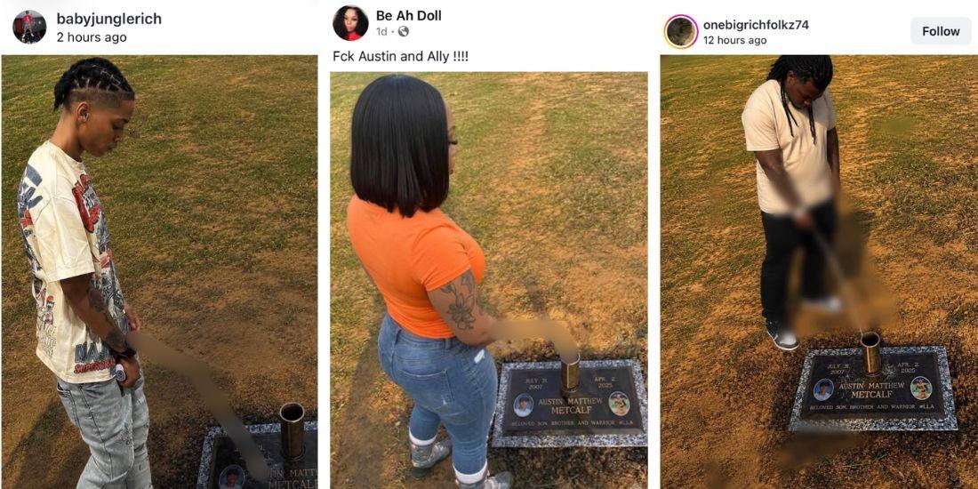 BLM influencers post AI images of themselves urinating on Austin Metcalf's grave