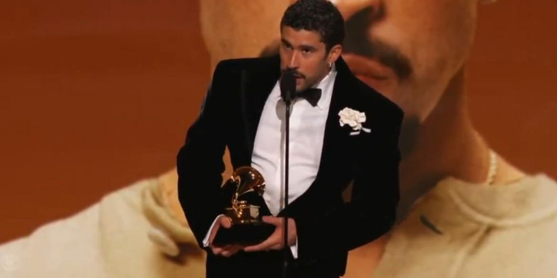 Super Bowl halftime performer Bad Bunny wins Grammy, says 'Before I say thanks to God, I'm gonna say ICE OUT'