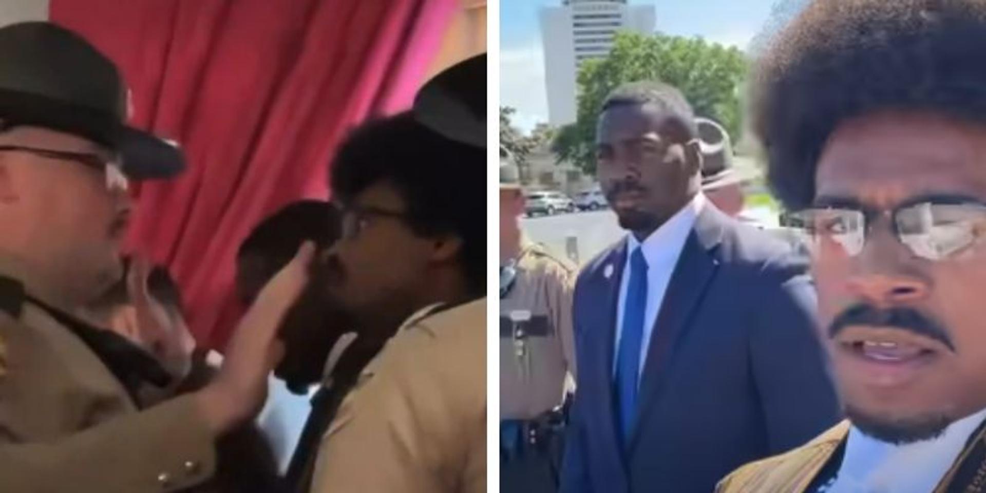 Dem Tennessee lawmaker Justin Pearson screams 'move the f*ck back boy' at State Trooper amid protest over redistricting in legislature