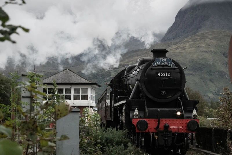 Jacobite steam train crossing the Highlands