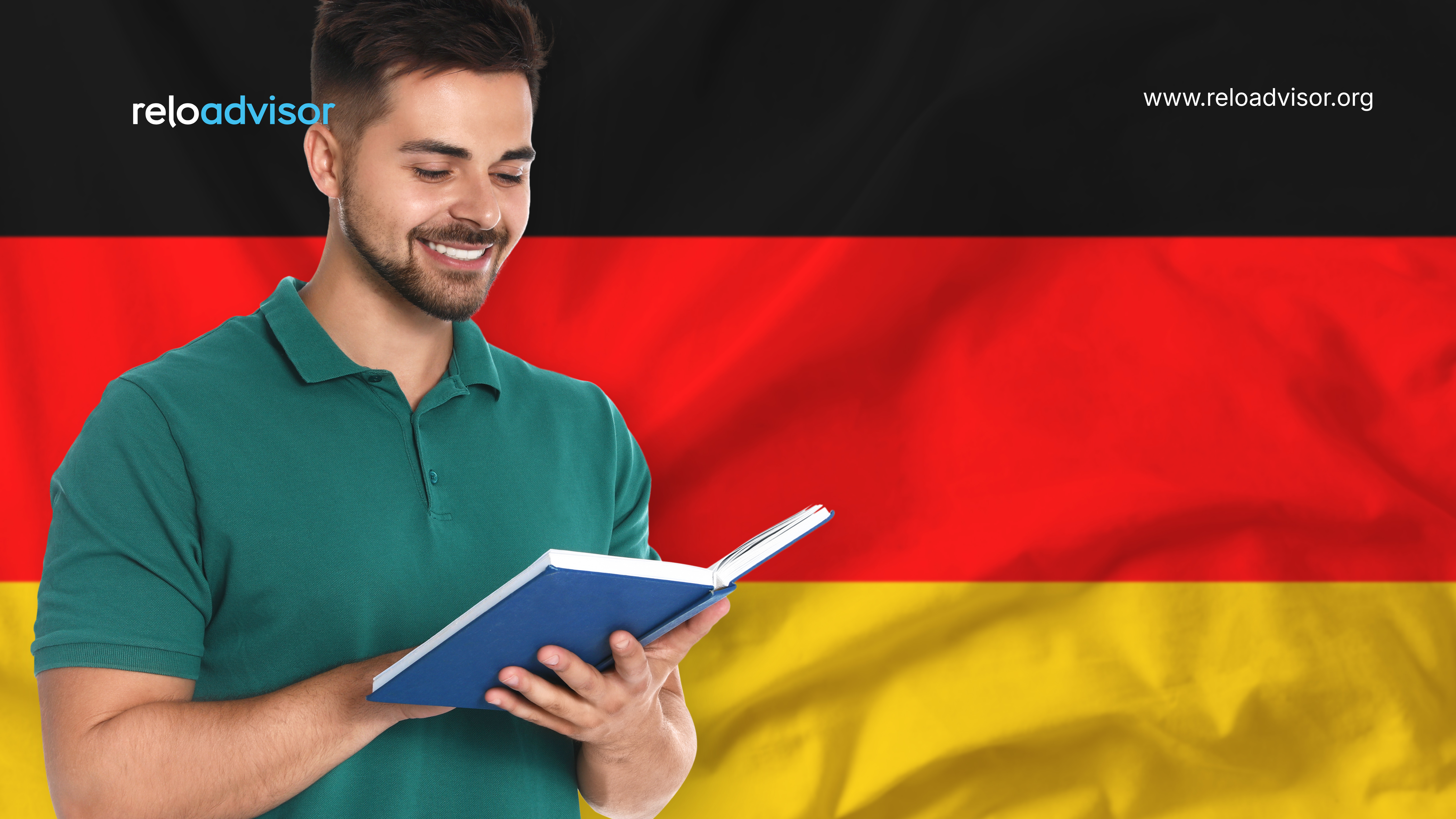 a man reading book with germany flag
