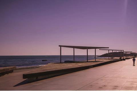 Albanian seaside promenade at sunset near Vlore