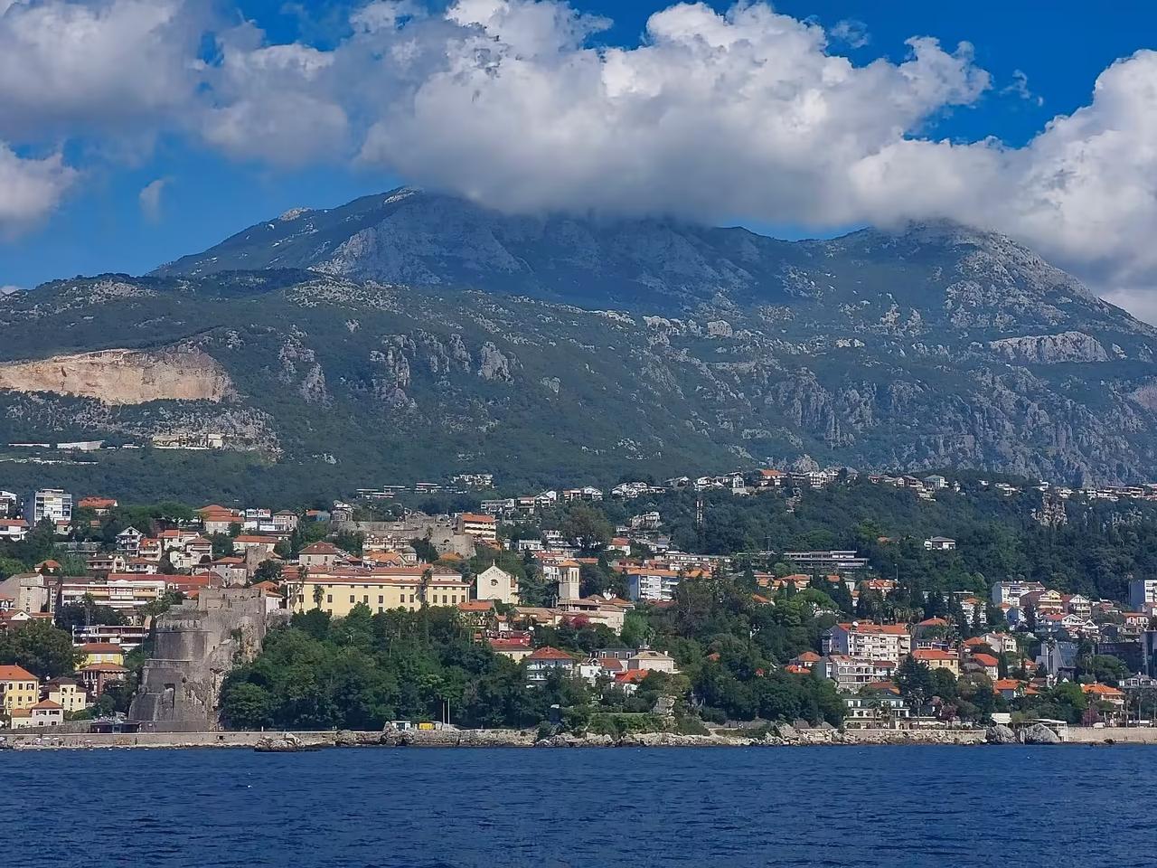 Montenegro coastal town with mountains