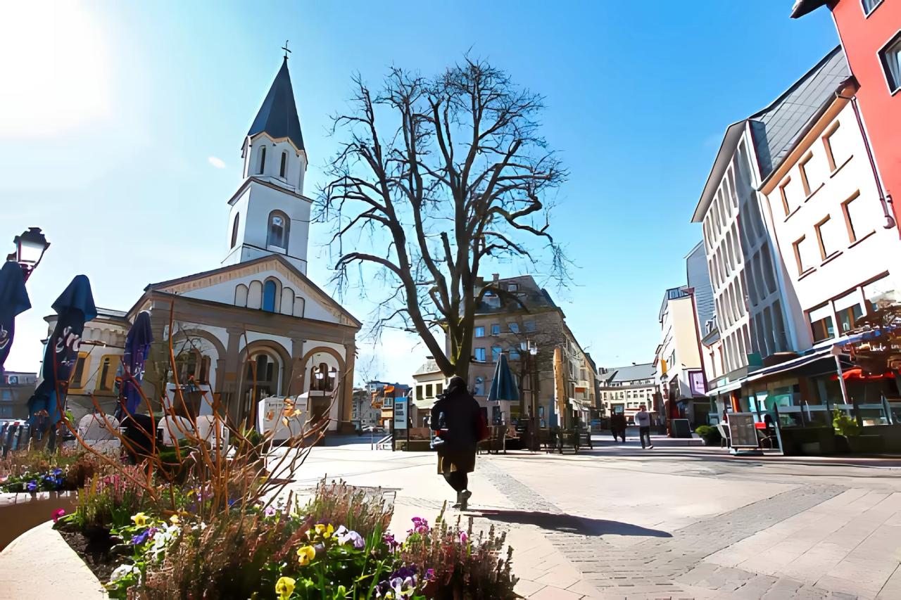 Luxembourg town church and pedestrian area