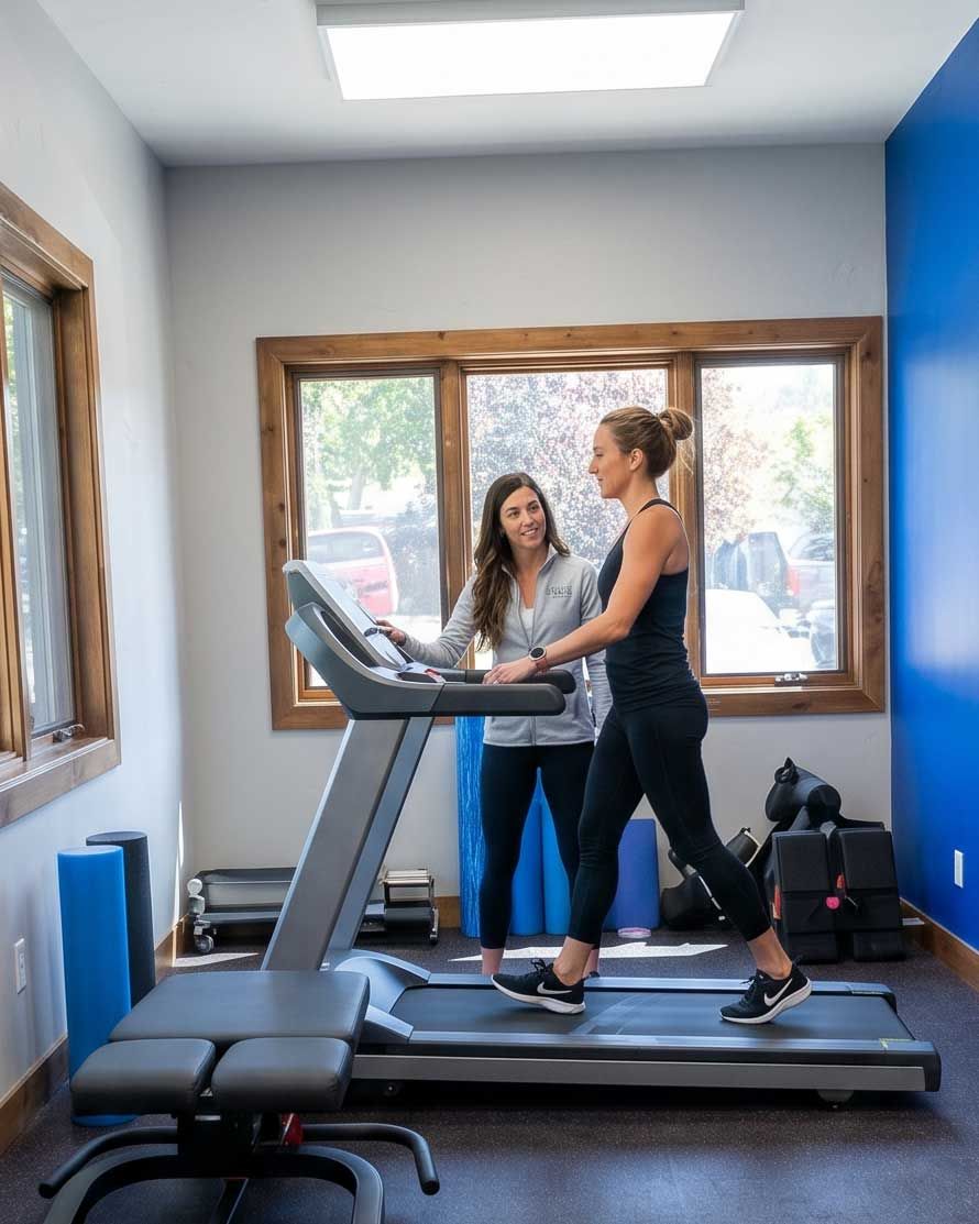 Patient working on movement patterns and injury prevention during a physical therapy session