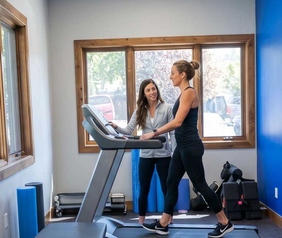 Patient working on movement patterns and injury prevention during a physical therapy session