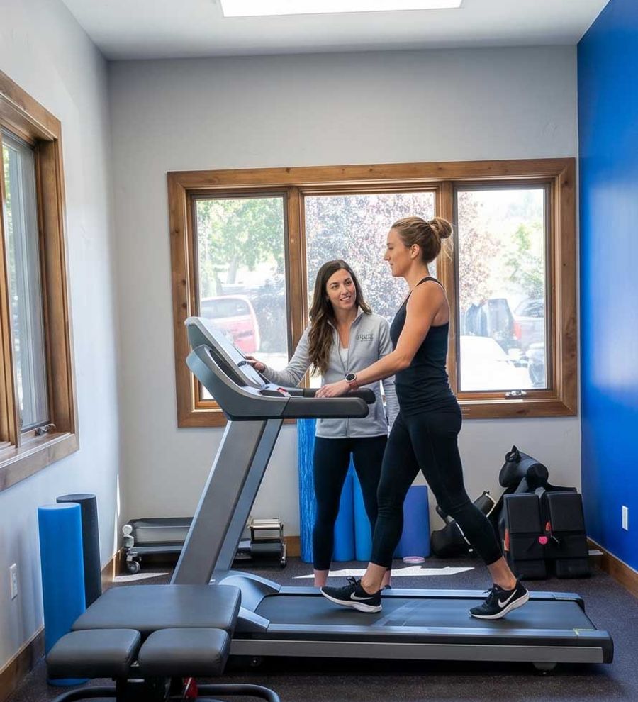 Patient working on movement patterns and injury prevention during a physical therapy session