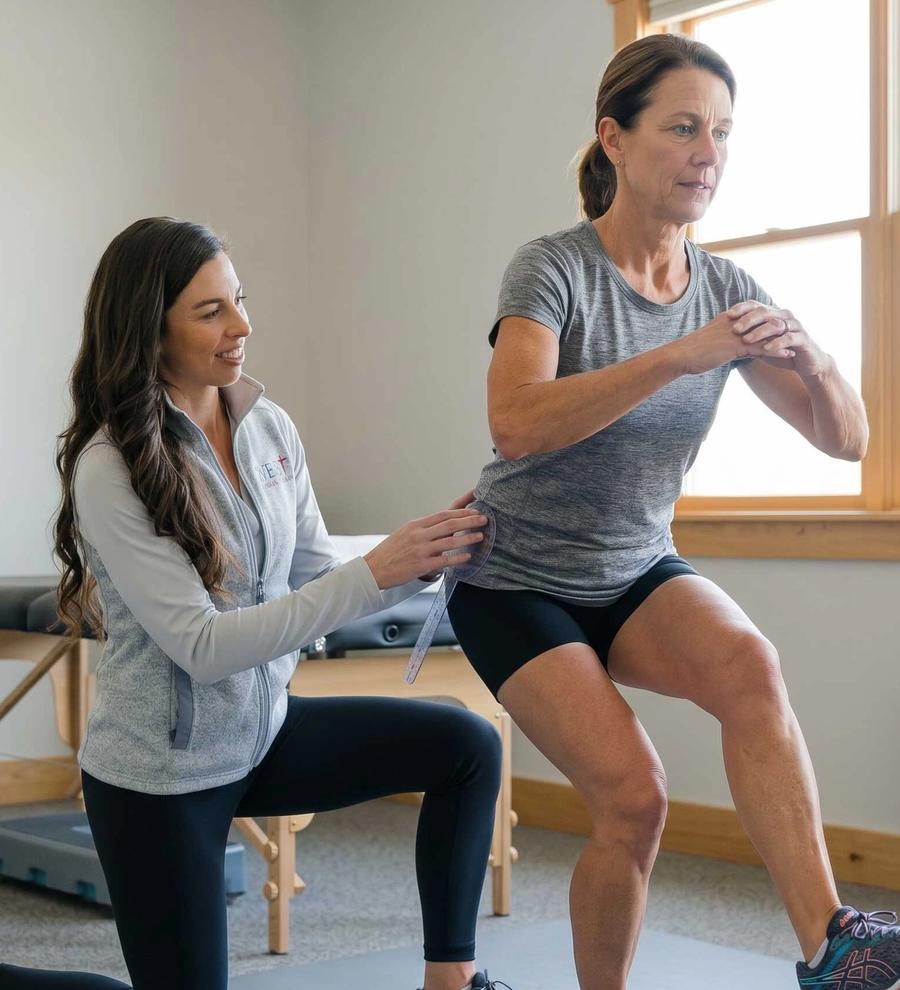 Dr. Mackenzie evaluating movement during a focused specialty physical therapy assessment