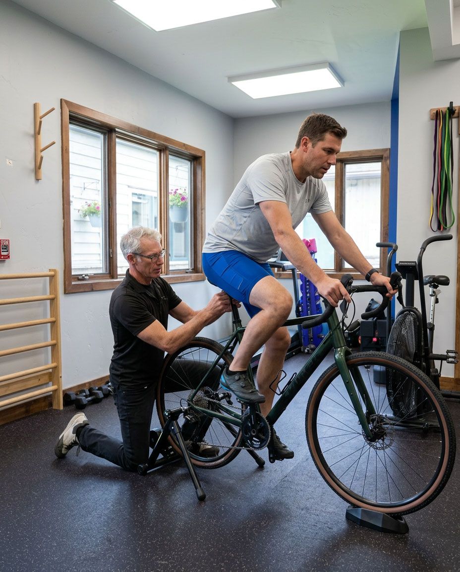 Dr. Mackenzie assessing a patient during a one-on-one physical therapy session