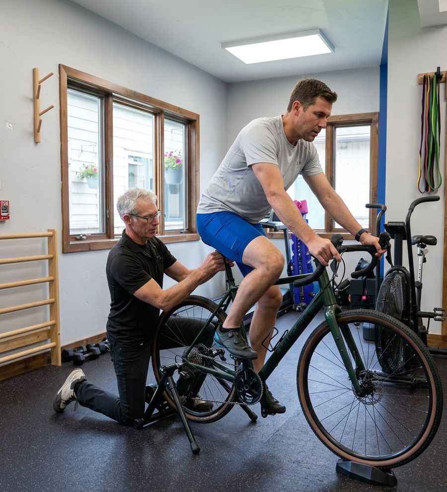 Dr. Mackenzie assessing a patient during a one-on-one physical therapy session