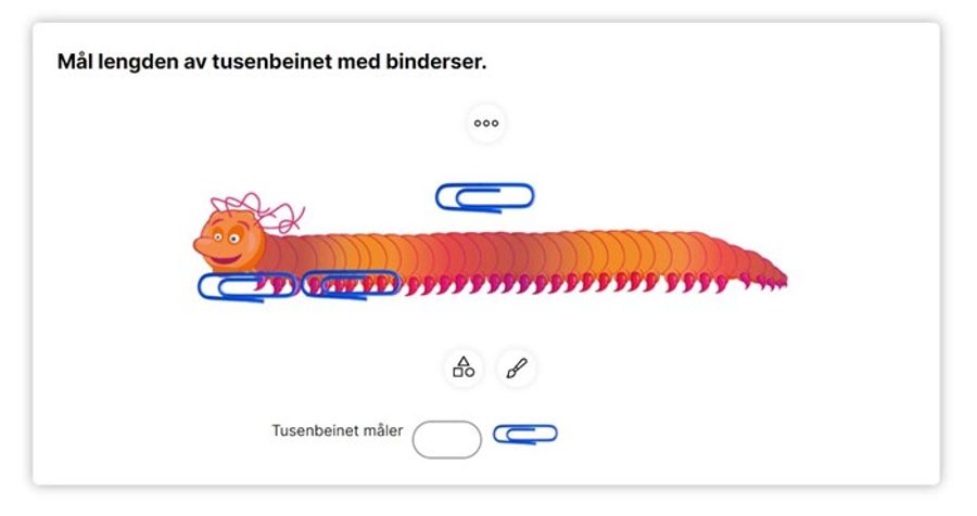 Oppgave fra Multi Skolestudio for 1. trinn. Her brukes digitale konkreter i temaet Måling. Klikk på bildet for å gå til oppgaven i Skolestudio.