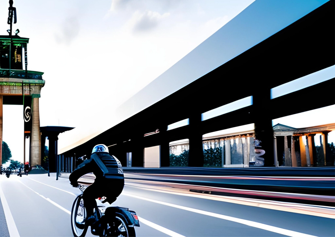 A biker driving around Berlin
