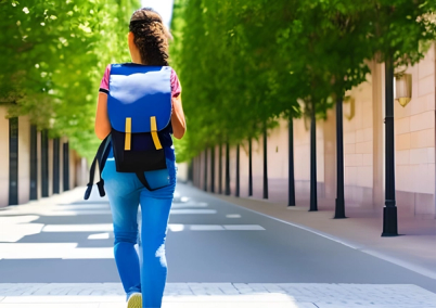 Student walking a treelined street