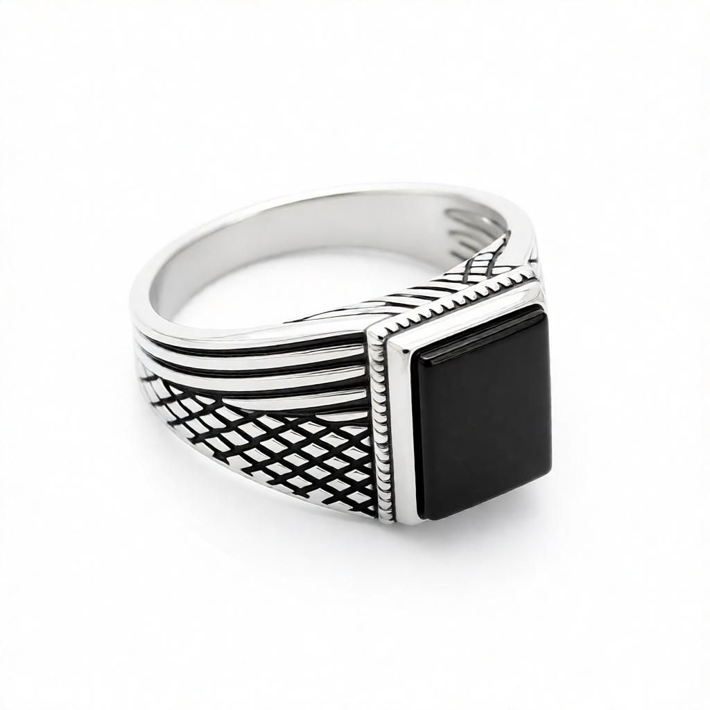 Midnight Crest Sterling Signet Ring