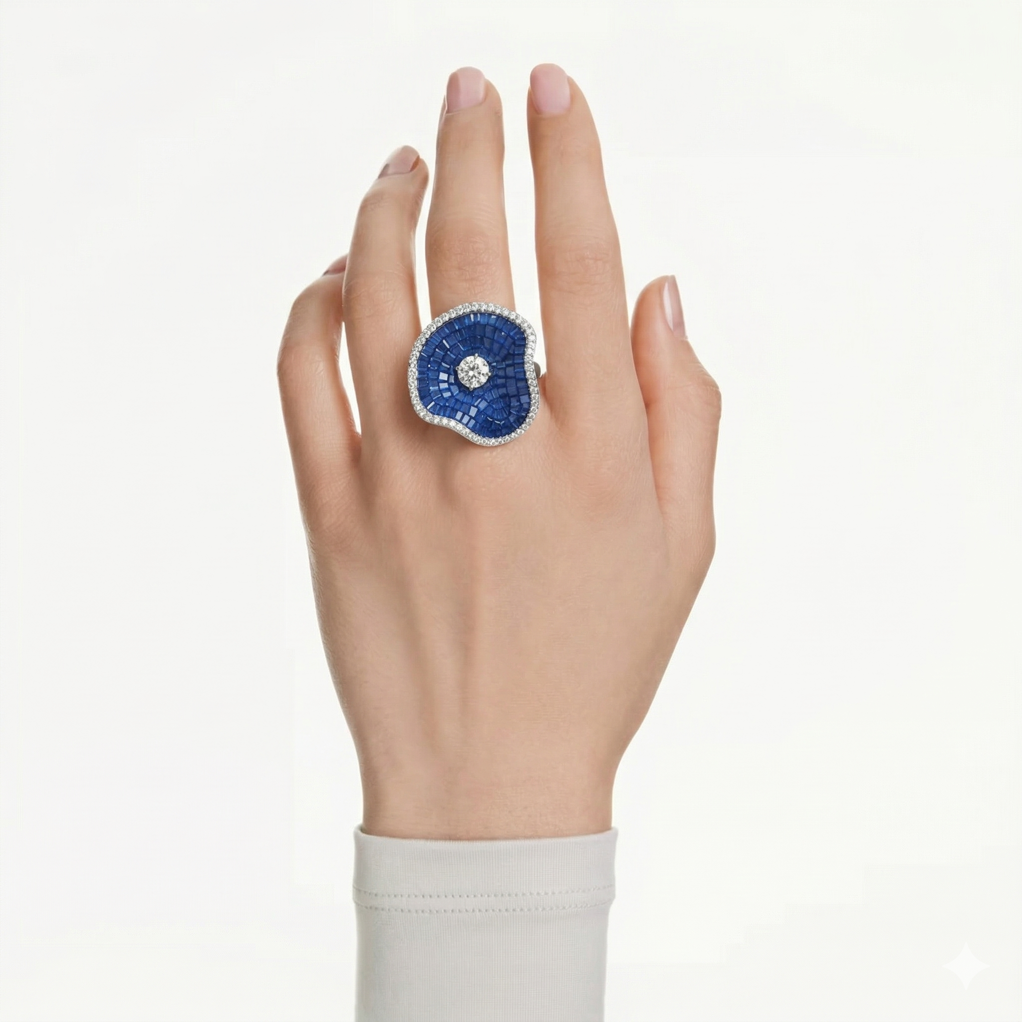 Azure Mosaic Petal Statement Ring - Alternate View